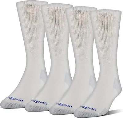 MediPeds Men's NanoGLIDE® Non-Binding Top White Crew Sock Large 4 Pair • $12.47