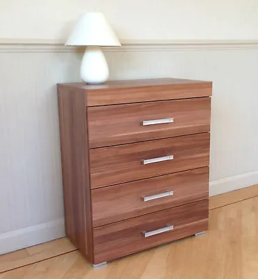 Chest Of 4 Drawers In Walnut Effect Bedroom Furniture Modern Storage *BRAND NEW* • £67.95