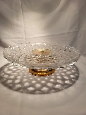 11  Vintage Glass Footed Cake Dessert Plate Stand W/ Gold Colored Base Lip  • $20