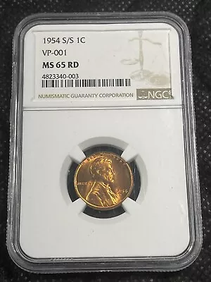 1954-S/S 1c NGC MS65RD Error Repunched  MintMark Lincoln Memorial Cent VP-001 • $70