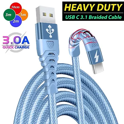 HeavyDuty USB Type C Charging Cable Braided Fast Phone Charger Long Lead 2m 3m • £2.99