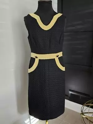 EUC *Milly Of New York* Women's Sleeveless Black Yellow Sheath Woven Dress 6 • £43.36