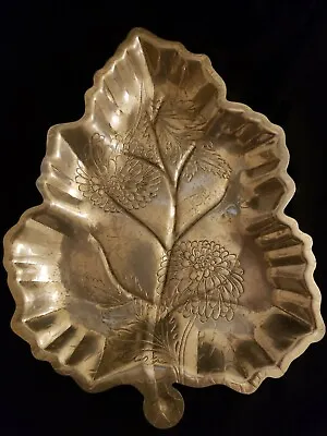 Vintage FORMAN FAMILY Hand Wrought  Aluminum Leaf Dish W/Chrysanthemums • $15