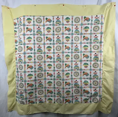 Vtg Handmade Folk Art Mexican Motif Small Tablecloth Or Square Topper 43  X 42  • $14.95