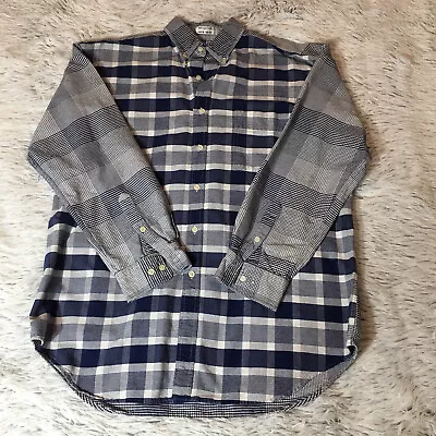 Men's Large Shirt Double Plaid LS Cotton By Stockton Blue/ White • $11.69