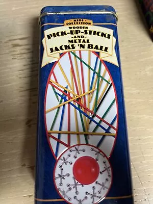 Vintage Packaging Kids Collection Wooden Pick-Up-Sticks And Metal Jacks' N Ball • $8