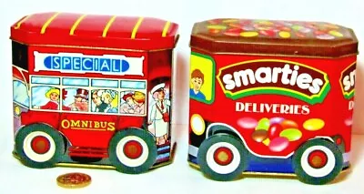 £14.99 • Buy Vintage Pair Wheeled Figural Sweets/biscuits Tins Smarties & Double Decker Bus