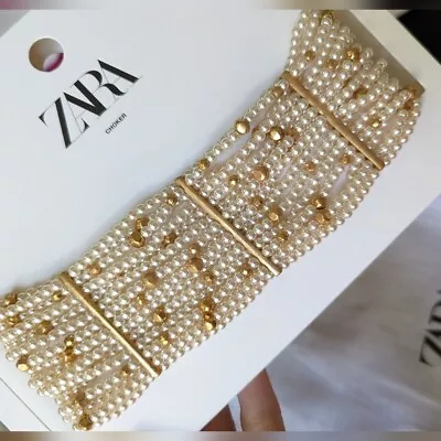 $55 • Buy Zara New Pearl Maxi Choker Necklace Gold White
