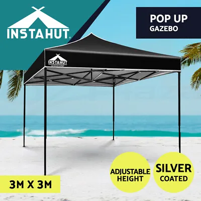 $121.95 • Buy Instahut Gazebo Pop Up Marquee 3x3 Outdoor Tent Folding Wedding Gazebos Black