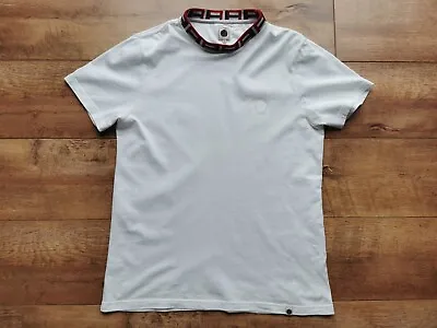 £19 • Buy Pretty Green Mens T-Shirt Woven Neck Size M (VGC) White Cotton Badge Crew
