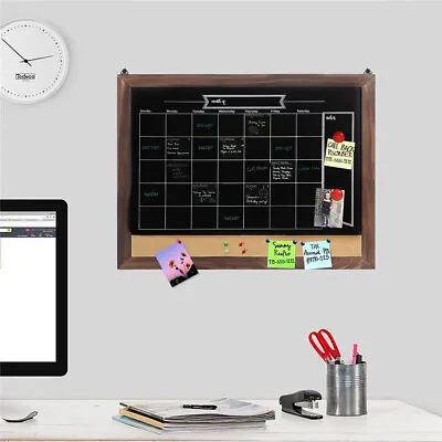 £25.91 • Buy Rustic Wood Chalkboard Calendar Bulletin Combo Board Magnetic Monthly Blackboard