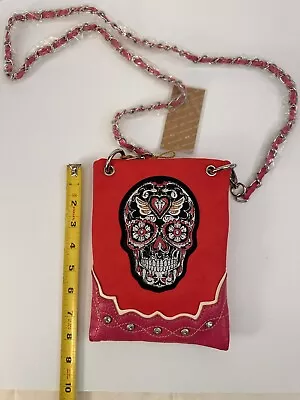 Crossbody Mini Messenger Sugar Skull Purse Bag Pink • $12