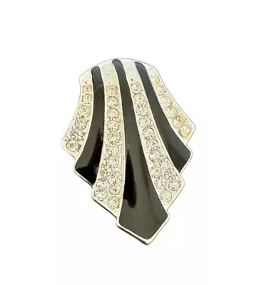 Vintage Avon Art Deco Scarf Slide Silver Tone Metal Black Enamel Rhinestones NR • $19.98