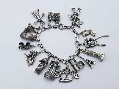 Vintage 835 Silver Charm Chain Bracelet W/15 Charms (800) • $70