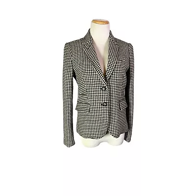 J. Crew Factory Sz 2 Schoolboy Wool Blend Blazer Jacket Black Cream Houndstooth • $25.19