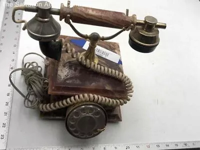 Vintage Brown Marble Base Mid-Century Modern Rotary Dial Landline Telephone • $9.99