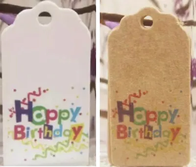£1.80 • Buy Kraft Paper 'HAPPY BIRTHDAY' Gift Tags Scallop Labels Small 4x2cm White/Brown