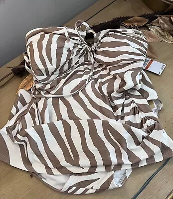 Michael Kors Taupe & White Zebra 2 Pc Tankini Set Swimsuit Women’s Sz Small NWT • $38