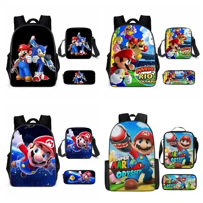 2023 Super Mario Bro. Kids Backpack 3PCS School Shoulder Bag Pencil Case Bookbag • £8.03