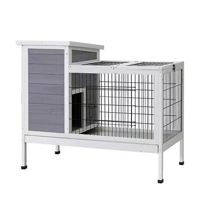 I.Pet Rabbit Hutch Chicken Coop Large Run Wooden Outdoor Bunny Pet Cage House • $115.95