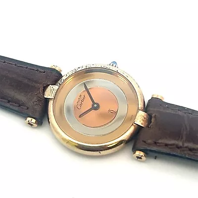 Vintage Must De Cartier Vendome Trinity Watch Silver 925 Vermeil Ladies Quartz • $425