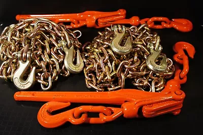 (2) 3/8  X 10' G70 Chains (2) G70 Lever Chain Binder Equipment Trailer Tie Down • $139.99