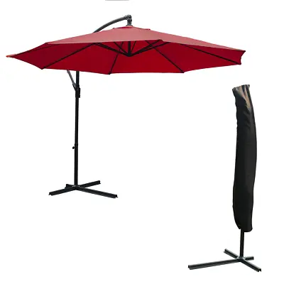 3m Large Burgundy + Cover Cantilever Outdoor Parasol Sun Shade Patio Umbrella • £87.95