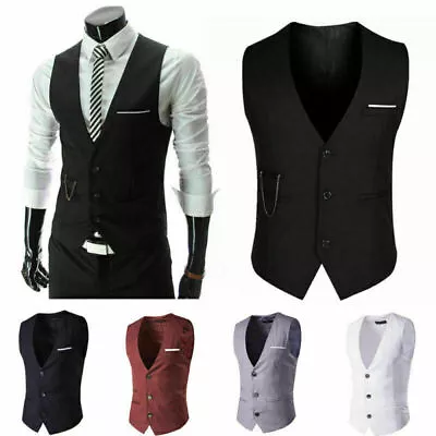 Man's Waistcoat Formal Business Vest Suit Wedding Party Sleeveless Coat Outwear↑ • £13.87