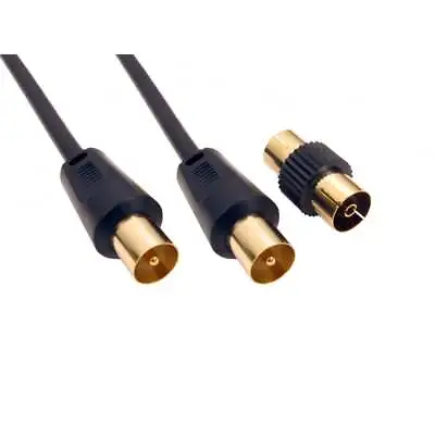 TV Aerial Cable Coax RF Lead TV Male To Male Female Extension BLACK 0.5m Short • £2.29