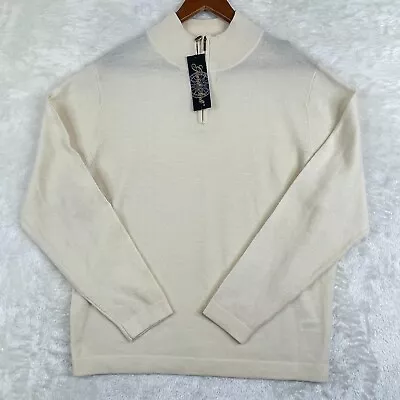 Garret ScottSweater Mens Medium Cream Extra Fine Merino Wool Lightweight 1/4 Zip • $35