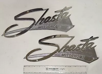 2 Vintage Shasta Chromed Metal Emblem Nameplate Camper Motorhome Trailer PAIR • $149.99