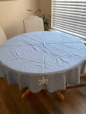 60  Round Small Blue Checkered Tablecloth With White Snowflakes • $14.36