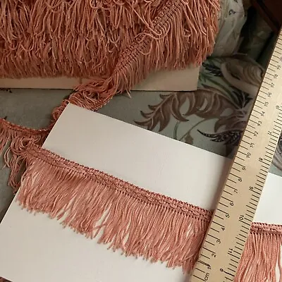 1m Vintage 5cm Variegated ROSE/SALMON PINK Lampshade Fringe With Braid/trim F014 • £2