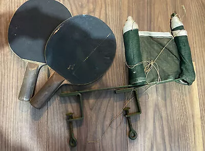 Vintage Table Tennis Ping Pong Net With Metal Clamps & 2 Bats • $19.89