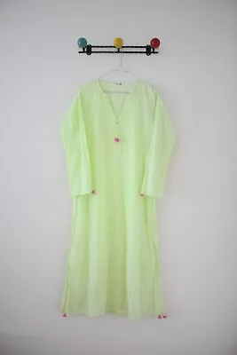 Matta NY Women's Long Kurta Dress Indian Design W/ Pockets + Pom Poms Size S • $55