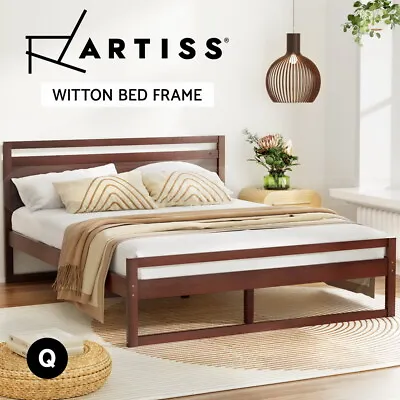 Artiss Bed Frame Queen Size Wooden Base Mattress Platform Timber Walnut WITTON • $209.95