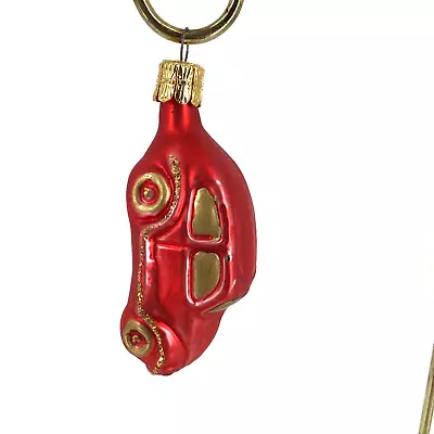 Vintage Red Gold Glass  Car Ornament VW Beetle Bug Style • $5