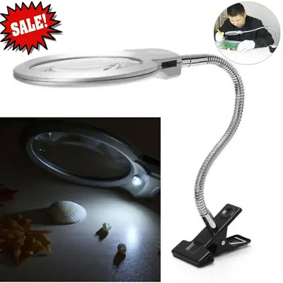 New LED Lighted Lamp Top Desk Magnifier Magnifying Glass With Clamp Reading Tool • $13.99