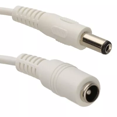 5.5 X 2.1mm DC Power Plug To Socket CCTV Extension Cable WHITE 1m/2m/3m/5m/10m+ • £2.77