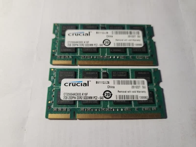 £9.99 • Buy 4GB ( 2 X 2GB ) PC2-6400 DDR2-800 MHz Laptop RAM CRUCIAL CT25664AC800.K16F