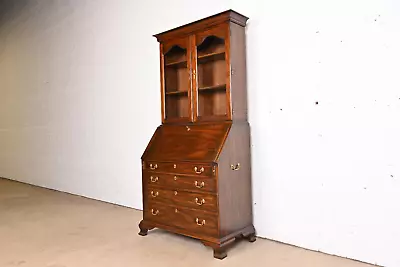 Henkel Harris Georgian Carved Solid Mahogany Drop Front Secretary Desk • $3295