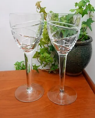 Two Stuart Crystal Jasper Conran Aura Pattern Large Wine Glasses  10  High • £95