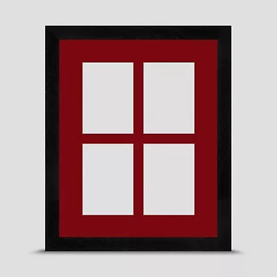 BLACK 10x8 PHOTO FRAME Incl DARK RED Mount For Four ACEO 3.5x2.5 PRINTS ART • £18.45