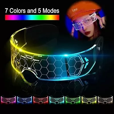 LED Cyberpunk Glasses Light Up Glasses Luminous LED Visor Glasses Rechargeable • £18.99