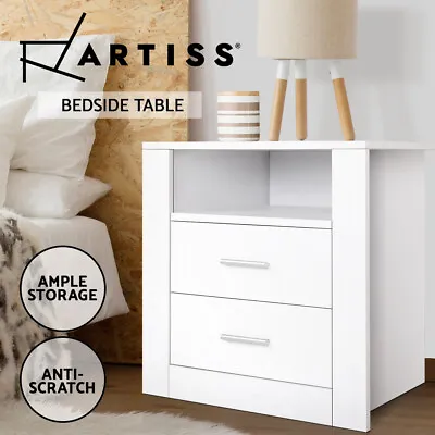 Artiss Bedside Table Drawers Gloss Side Table Nightstand Storage Cabinet White • $74.95