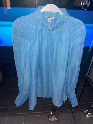 ❤️COUNTRY ROAD-Gathered Long Sleeve Blouson Opal Blue Shirt Blouse Top Sz 10 EC • $50