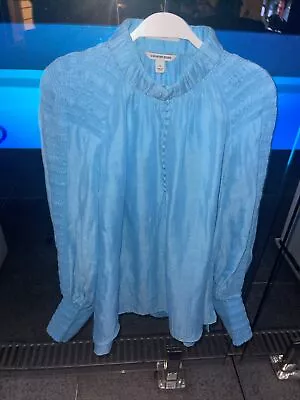 ❤️COUNTRY ROAD-Gathered Long Sleeve Blouson Opal Blue Shirt Blouse Top Sz 10 VGC • $40