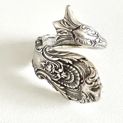 Vintage 925 Sterling Silver Floral Scroll Spoon Chunky Band Ring Size 4.5 • $44.99