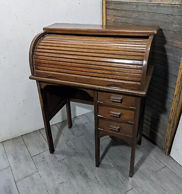 Antique Rustic Wood Child's Student Roll Top Secretary Writing Desk - Kids • $360