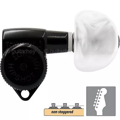 NEW Hipshot 6-in Line Open-Gear Locking Non-Staggered PEARL Moon Buttons - BLACK • $99.95